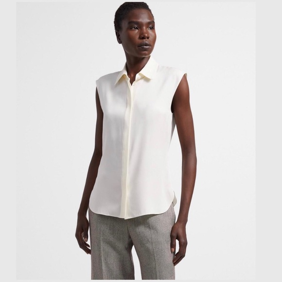 Theory | Tops | Theory Fitted Sleeveless Shirt In Silk | Poshmark